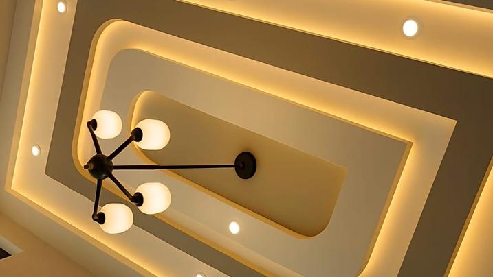Luxurious bedroom with decorative ceiling